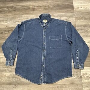 Eddie Bauer Denim Shirt Mens Large Blue Button Down Long Sleeve Medium Wash EUC